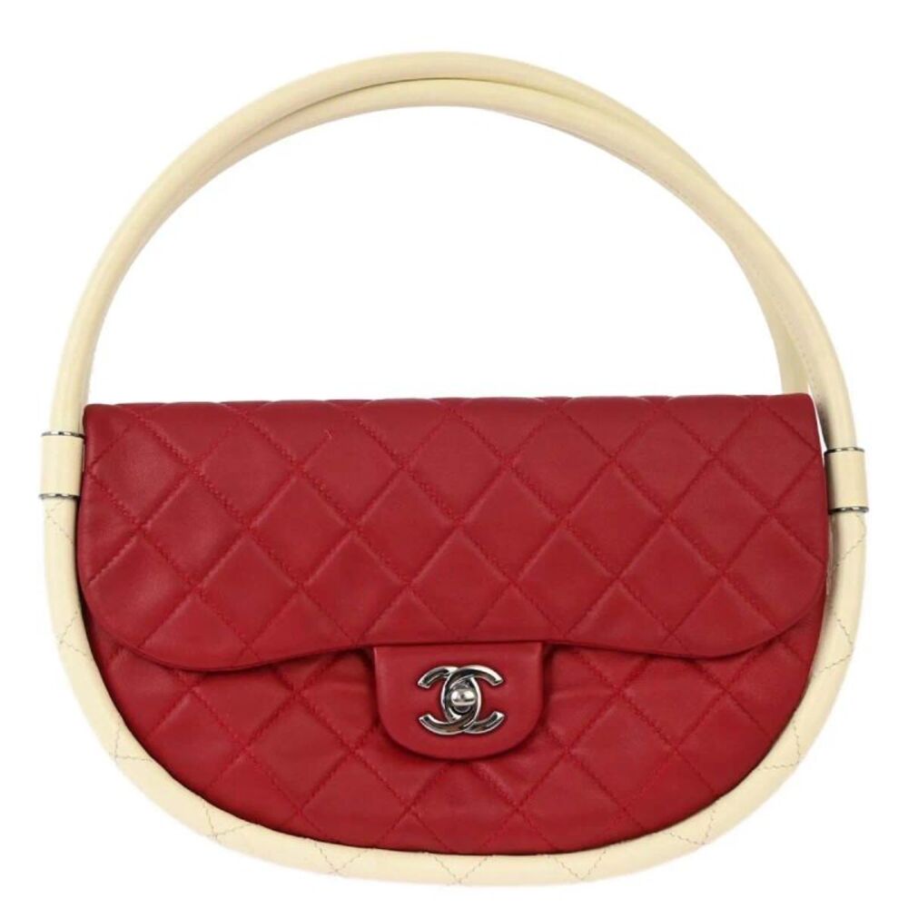 Chanel Hula Hoop Quilted Lambskin Red Leather Handbag